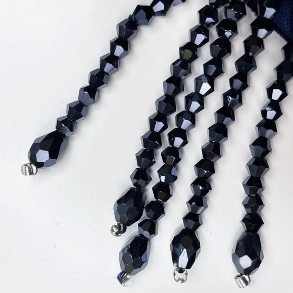 Elegant Velour Navy Blue Ruffled Slit Formal Dress - Picture 6 of 7